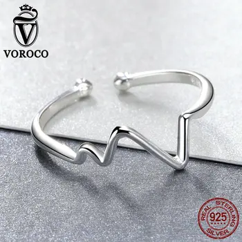 VOROCO 925 Sterling Silver Šperky Vlna Krúžok pre Ženy, Svadobné Zapojenie Srdce Biť Otvoriť Strieborný Prsteň Jemné Šperky VSR159
