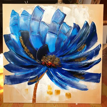 Vysoko kvalitný ručne maľované plátno olejomaľba nôž kvet, olejomaľba na plátne domova modrý kvet obrázky wall art