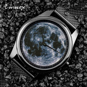 Enmex Individualizácie a špeciálny dizajn náramkové hodinky 3D mesačnú krajinu kreatívny dizajn neutrálny cool fashion quartz hodiny muži hodinky