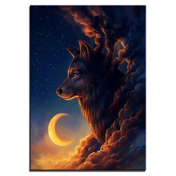 HD tlačené 1 panel plátno na maľovanie mesiac vlk Noc Guardian podľa JoJoes Umeleckých obrazov na stenu pre obývacej izbe plagáty a vytlačí umenie