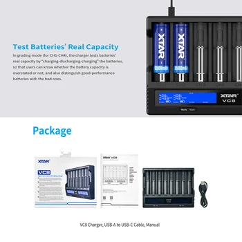 XTAR 18650 Batérie, Nabíjačky VC8=VC4+VC4S QC3.0 Rýchlo Nabíjačky Typ C Nabíjanie LCD Displej USB Nabíjačku Pre 21700 20700 18650 Batérie