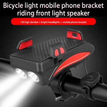 Multifunkčné 4 V 1 Bicyklov Svetla USB Nabíjačka Bicykli Telefón Držiak na Riadidlá Montáž s 4000mAh Power Bank Požičovňa LED Svetlo