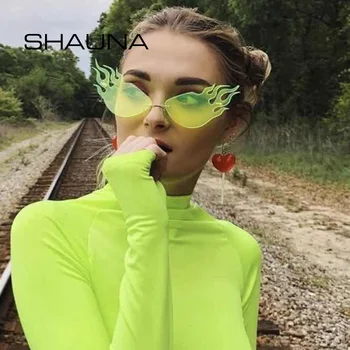 SHAUNA Módne Oheň slnečné Okuliare Ženy Značky Dizajnér Neon Zelená Tichom Film bez obrúčok Odtiene UV400