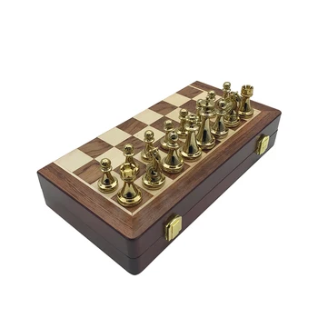 Easytoday Kovové Lesklé Zlaté A Strieborné Šachové Figúrky Pevné Drevené Skladacie Šachovnicu Vysoký Stupeň Profesionálnej Šachovej Hry Nastaviť