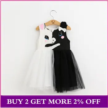 Dievčatá šaty 2020 lete nové čierna biela mačka cartoon tlač luk oka Roztomilý dievča princezná šaty 2-7 rokov detské oblečenie