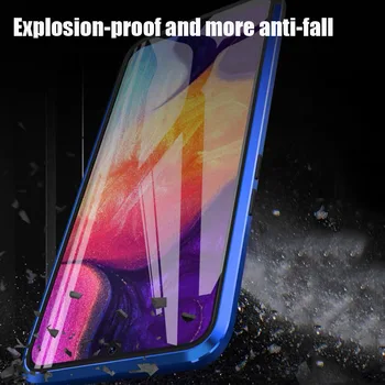 Magnetický Kovový obal Pre Samsung Galaxy A50 A20 A70 A40 A31 A71 A51 Dvojité Bočné tvrdeného skla kryt Pre S20 ultra S10 S8 S9 plus