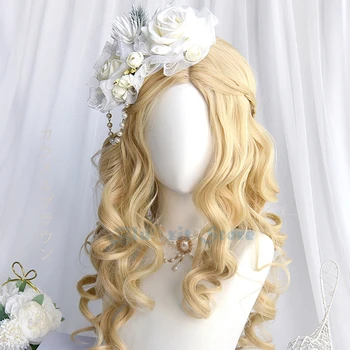 Zlatá Blond Lolita Parochňu Harajuku Víla Cosplay Rany Kučeravé Dlhé Vintage Sladká Princezná Fringe Dospelých Dievčatá Syntetické Vlasy