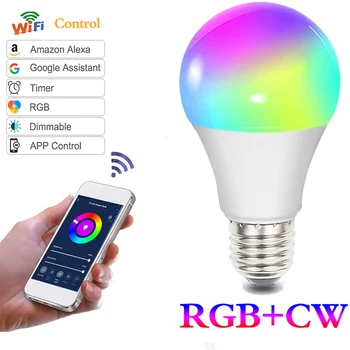 E27 E26 B22 RGBW Smart LED Žiarovka 7W WiFi IOS Android Amazon Alexa Google Lampa AC85-265V