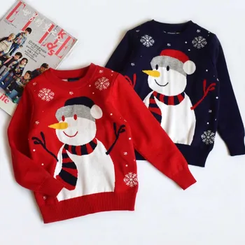 Vianočné Šaty, Pletené Jesenné Zimné kórejský Vianočné Červený Snehuliak Pulóver Sveter Baby Chlapci, Dievčatá Sveter detské Oblečenie