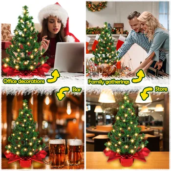 Behogar Umelé 60 cm Mini Ozdoby na Vianočné stromčeky s 55 LED Svetlá Hrniec Handričku, na Páse s nástrojmi pre Domáce Obchod Xmas Party Dekorácie