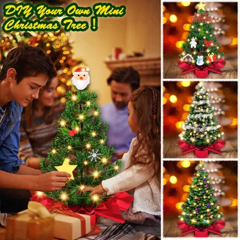 Behogar Umelé 60 cm Mini Ozdoby na Vianočné stromčeky s 55 LED Svetlá Hrniec Handričku, na Páse s nástrojmi pre Domáce Obchod Xmas Party Dekorácie