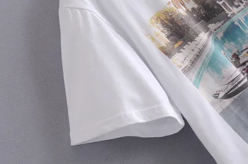 Jar leto dievčatá bavlnené tričko bielej tlače príležitostné O-krku jednoduché tričká topy nových prírastkov 2021