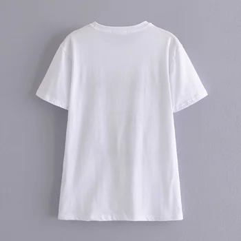 Jar leto dievčatá bavlnené tričko bielej tlače príležitostné O-krku jednoduché tričká topy nových prírastkov 2021