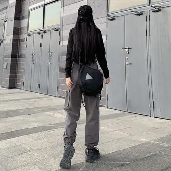QWEEK Gotický Objemný Náklad, Nohavice Ženy Punk Harajuku Čierna Vysoký Pás Neforemné Nohavice Hippie Streetwear Reťazca Joggers Voľné Nohavice