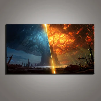 Modulárny Plátne Obrazy Vytlačí Umenie Plagátu Teldrassil Burning World of Warcraft Battle For Azeroth Hru obrazov na Stenu Domova