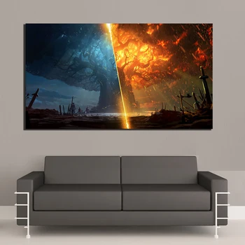 Modulárny Plátne Obrazy Vytlačí Umenie Plagátu Teldrassil Burning World of Warcraft Battle For Azeroth Hru obrazov na Stenu Domova