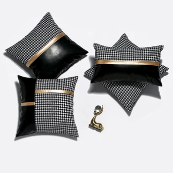 Luxusné houndstooth vankúš PU patchwork módne vankúš home office gauč dekoratívne obliečka na vankúš