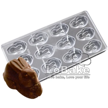 12 dutín Vysokej potravinársky odolné králik Bunny zvierat Tvar PC Polykarbonát čokoláda formy candy sugarcraft fondant nástroje