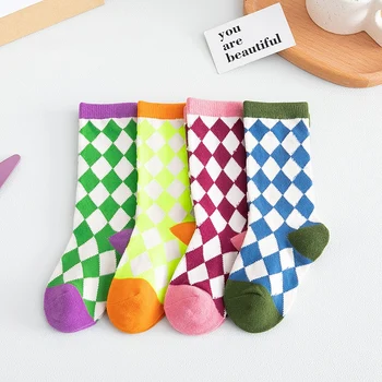 Nové Deti Ponožky Farebné Diamond Mreže Módy Tlače Deti Ponožky Dievčatá Chlapci Dlhý Šťastný Teplá Ponožka Dizajnér Zábavné Obuv