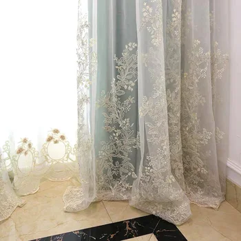 Luxusný Romantický Okno Obrazovka Obývacia Izba Princezná Svadobné Spálne Opony Zlaté Nite Na Výšivky Bielej Čipky A Tylu Cortinas 4