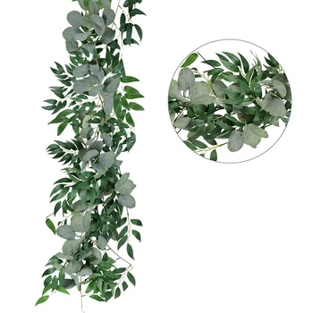 6.5-Noha Umelé Eukalyptu Veniec a 6-Foot Willow Viniča Pobočiek Leaf Garland String Dvere Green Garland Vnútorné a Vonkajšie