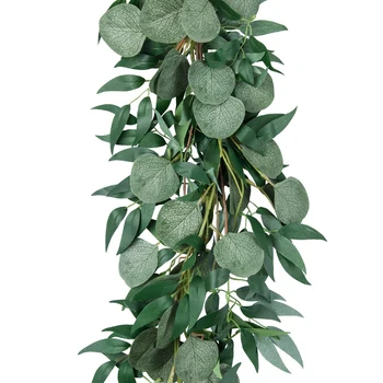 6.5-Noha Umelé Eukalyptu Veniec a 6-Foot Willow Viniča Pobočiek Leaf Garland String Dvere Green Garland Vnútorné a Vonkajšie