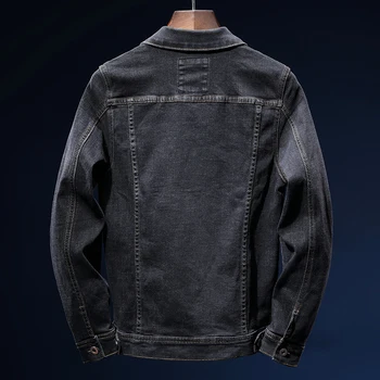 202 jeseň klasické pánske retro čierna denim jacket módne bežné bavlna, denim jacket veľké vrecko klope čierna denim bunda pre mužov