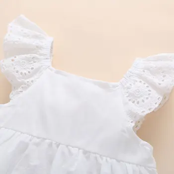 Značka Novorodenca 1 rok narodeniny dieťa biela remienky Dievčatá Bavlna Princezná fotografie Roupa čipky roztomilý jumpsuit G107