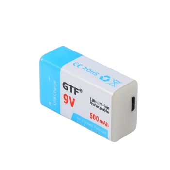 GTF USB Nabíjanie 9V 500mAh Li-ion Batérie, USB Nabíjateľné batérie 9v lítium pre Multimeter Mikrofón Hračka na Diaľkové Ovládanie KTV U