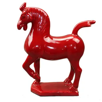 Čína Porcelánu Tri farebné glazovaná keramika zverokruhu kôň socha Ornament ČERVENÁ