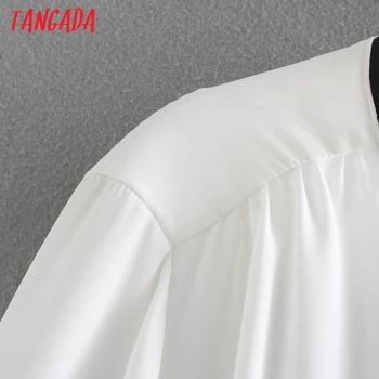 Tangada Ženy Luk Biele Tričká Dlhý Rukáv Pevné, Elegantné Office Dámy Pracovné oblečenie Blúzky CE194