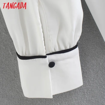 Tangada Ženy Luk Biele Tričká Dlhý Rukáv Pevné, Elegantné Office Dámy Pracovné oblečenie Blúzky CE194