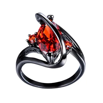 Marquise Červená Zirkón Zásnubné Prstene Pre Ženy Vintage Čierneho Zlata Plné CZ Kameň snubný Prsteň Žena Crystal Geometrické Šperky