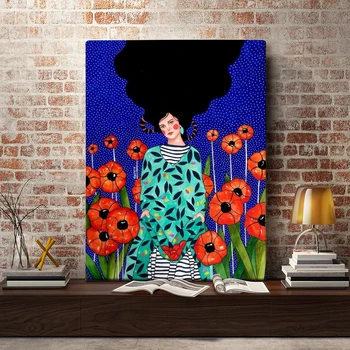 Abstrakt Dievča Vlasy Kvet, Vták Wall Art Plátno Na Maľovanie Nordic Plagáty A Vytlačí Krásy Obrazov Na Stenu Pre Obývacia Izba Dekor