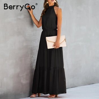 BerryGo večierok s uväzovaním za šaty žien motýlik vysoký pás sexy backless šaty Elegantné dlhé letné šaty plus veľkosť vestidos