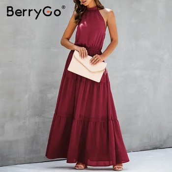 BerryGo večierok s uväzovaním za šaty žien motýlik vysoký pás sexy backless šaty Elegantné dlhé letné šaty plus veľkosť vestidos