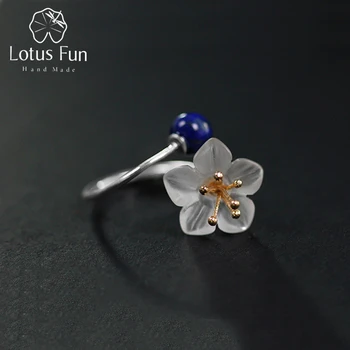 Lotus Zábava Reálne 925 Sterling Silver Prírodný Krištáľ Kameň Lapis Ručné Dizajnér Jemné Šperky Pekný Kvet Prstene pre Ženy Bijoux