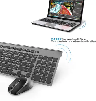 Bezdrôtové klávesnice, myši, francúzsky rozloženie, ergonomické, tiché prenosné, 2.4 gigahertz stabilné pripojenie, kancelárii, doma, Francúzsko čierna