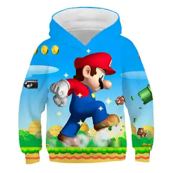 Mario hot predaj Deti, Dievčatá, Chlapcov Hoodies cartoon jeseň a v zime polyester s Kapucňou Dievčatá a Chlapci Mikina 4-14 Rokov Dieťa Oblečenie