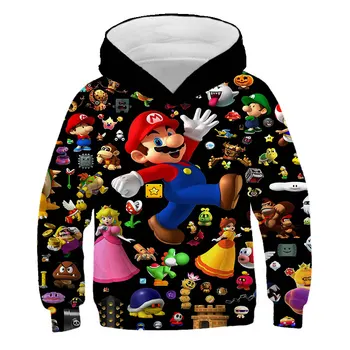 Mario hot predaj Deti, Dievčatá, Chlapcov Hoodies cartoon jeseň a v zime polyester s Kapucňou Dievčatá a Chlapci Mikina 4-14 Rokov Dieťa Oblečenie