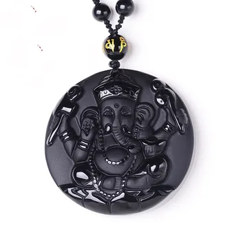 Prírodné Obsidian Slon boh Náhrdelník Prívesok Charm Bižutéria Módne Doplnky, Ručne Vyrezávané muž žena Šťastie, Amulet Dary
