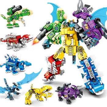 6 v 1 Transformácia Dinosaura Dragon Knight Stavebné Bloky Osvietil Hračka pre Deti, Tehly Hračky pre Chlapca, Priatelia 649pcs+
