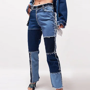 Patchwork Džínsy mama džínsy s vysokým pásom nohavice Hip hop rovné Džínsy neforemné džínsy ženy nohavice jean femme denim na nohavice ženy