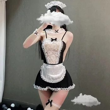 Japonský Cosplay Kostým Zástera Slúžka Šaty Žien Uniformy Halloween Kostýmy Ženy Sexy Spodnú Bielizeň Sladké Gothic Lolita Šaty