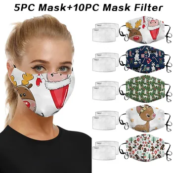 5 kusov Vianočných vytlačené dospelých pleťové masky nastaviteľné umývateľný opakovane vonkajšie ochranné masky mascarillas lavables 50*