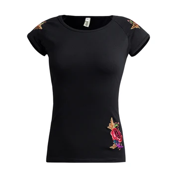 Plus veľkosť M-6XL T Shirt Ženy Čierna Výšivka Bavlna T-Shirts Žena O-krku Bežné Topy Krátky Rukáv T-Shirt Ženy lete Tees