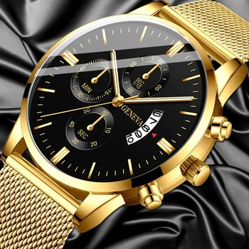 Classic Business Mužov Sledovať Módne Luxusné hodinky z nerezovej Ocele oka kalendár Dátum Zlato Quartz Hodinky relogio feminino