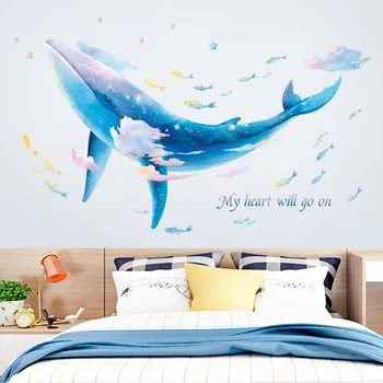 Tvorivé Osobnosti Veľryba Samolepky na Stenu pre Deti Detská Izba Spálňa Stenu Decor Cartoon Veľké Modrá Ryba Tapety nástenná maľba