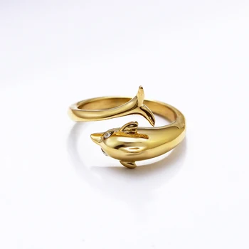 Roztomilý delfín krúžok 316L Nerezovej ocele, Šperky Narodeniny Darček pre Dievča, Zlatá farba Krásne Prstene Ženy OL Šperky