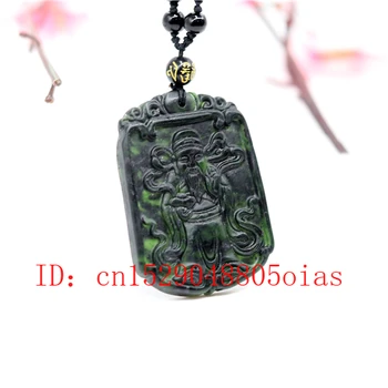 Prírodné Black Green Jade Obsidian Boh šťastia Prívesok Korálky Náhrdelník Kúzlo Šperky Vyrezávané Amulet Darčeky pre Mužov